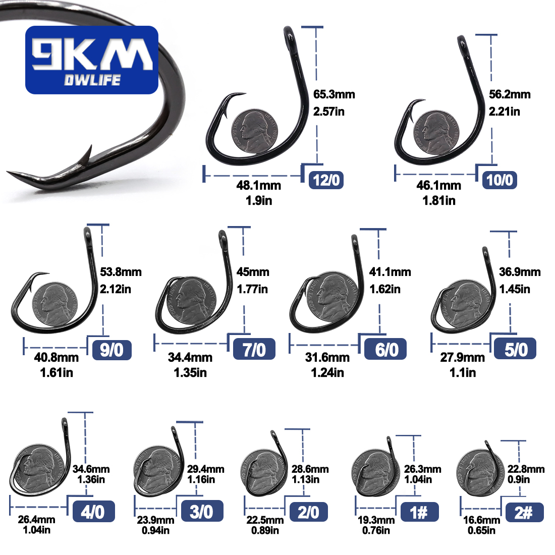 9KM Circle Hooks 25~50Pcs Salt - Fishing Hook Offset บทวิจารณ์และราคา