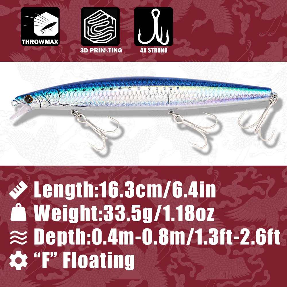 B&U 163mm/33.5g Floating Long  - Fishing Hook Treble บทวิจารณ์และราคา