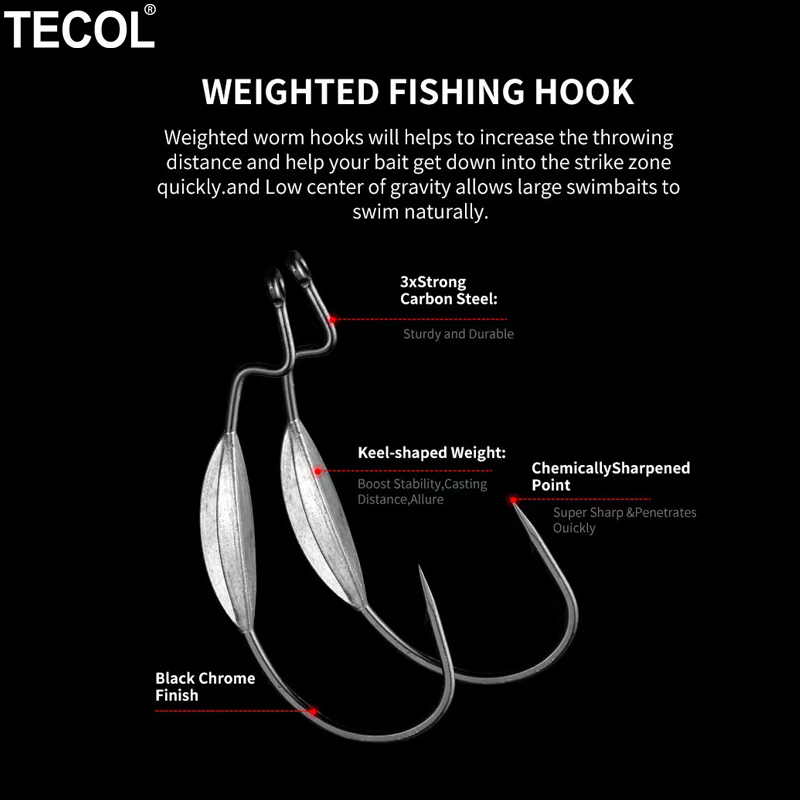 TECOL 3PCS 6/0 8/0 10/0 Weight - Fishing Hook Offset บทวิจารณ์และราคา