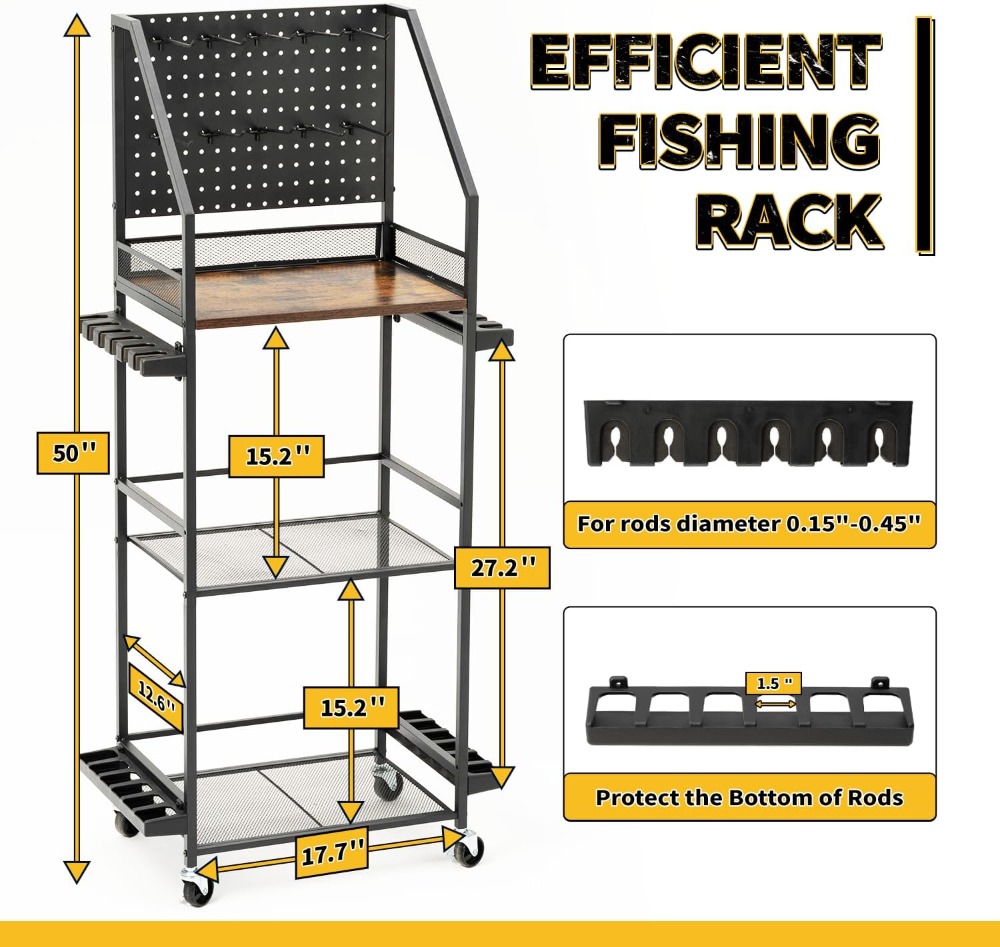 3-Tier Rolling Fishing Rod Rac - Fishing Hook บทวิจารณ์และราคา