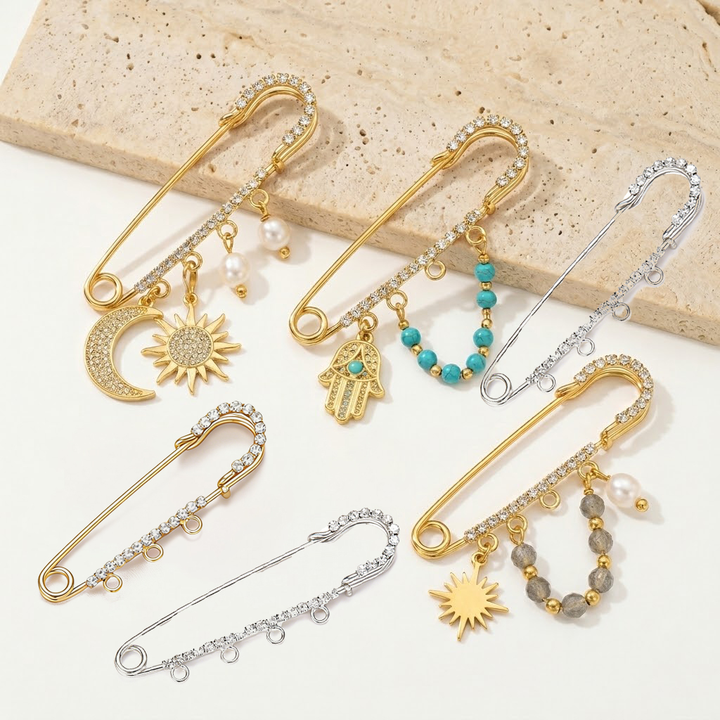 5pcs Rhinestone Charms Safety  - Fishing Hook Size บทวิจารณ์และราคา